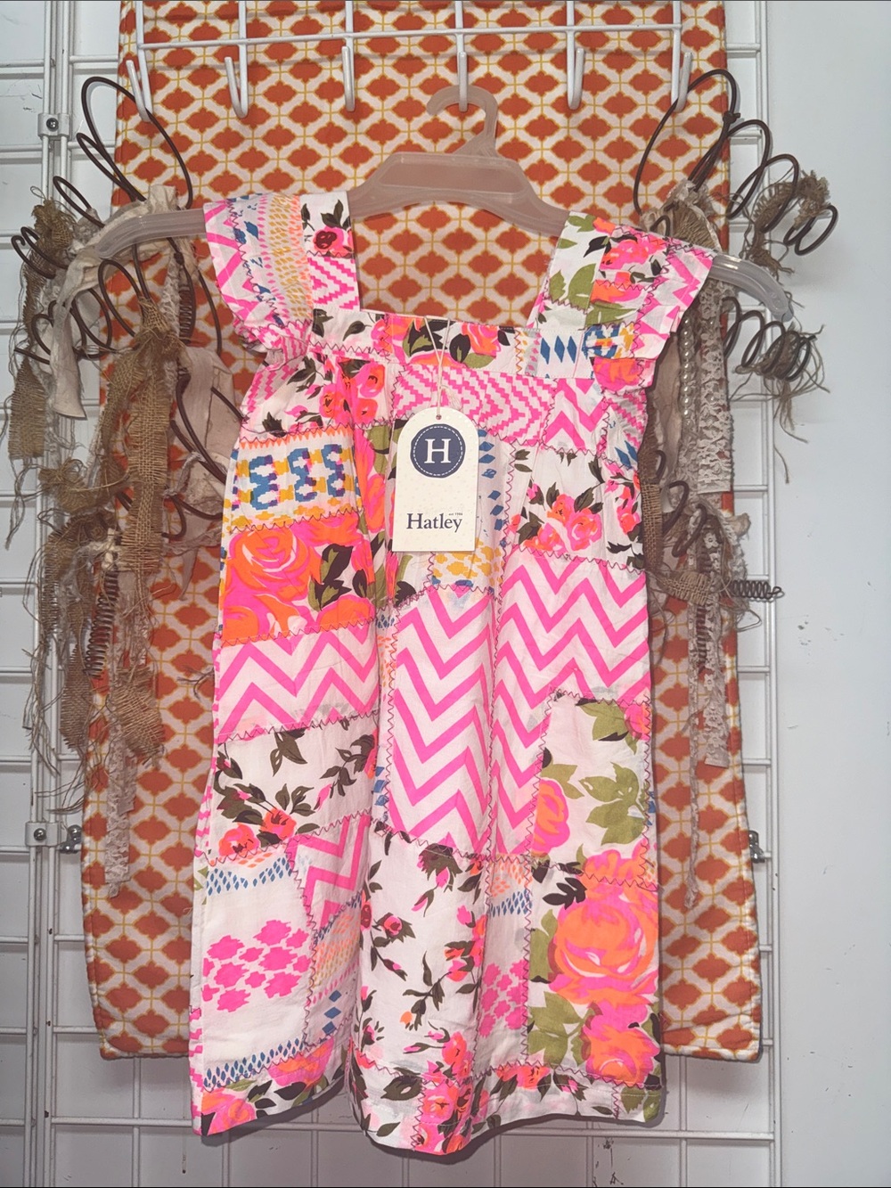 Hatley Pink Floral Chevron Patchwork Girls Dress